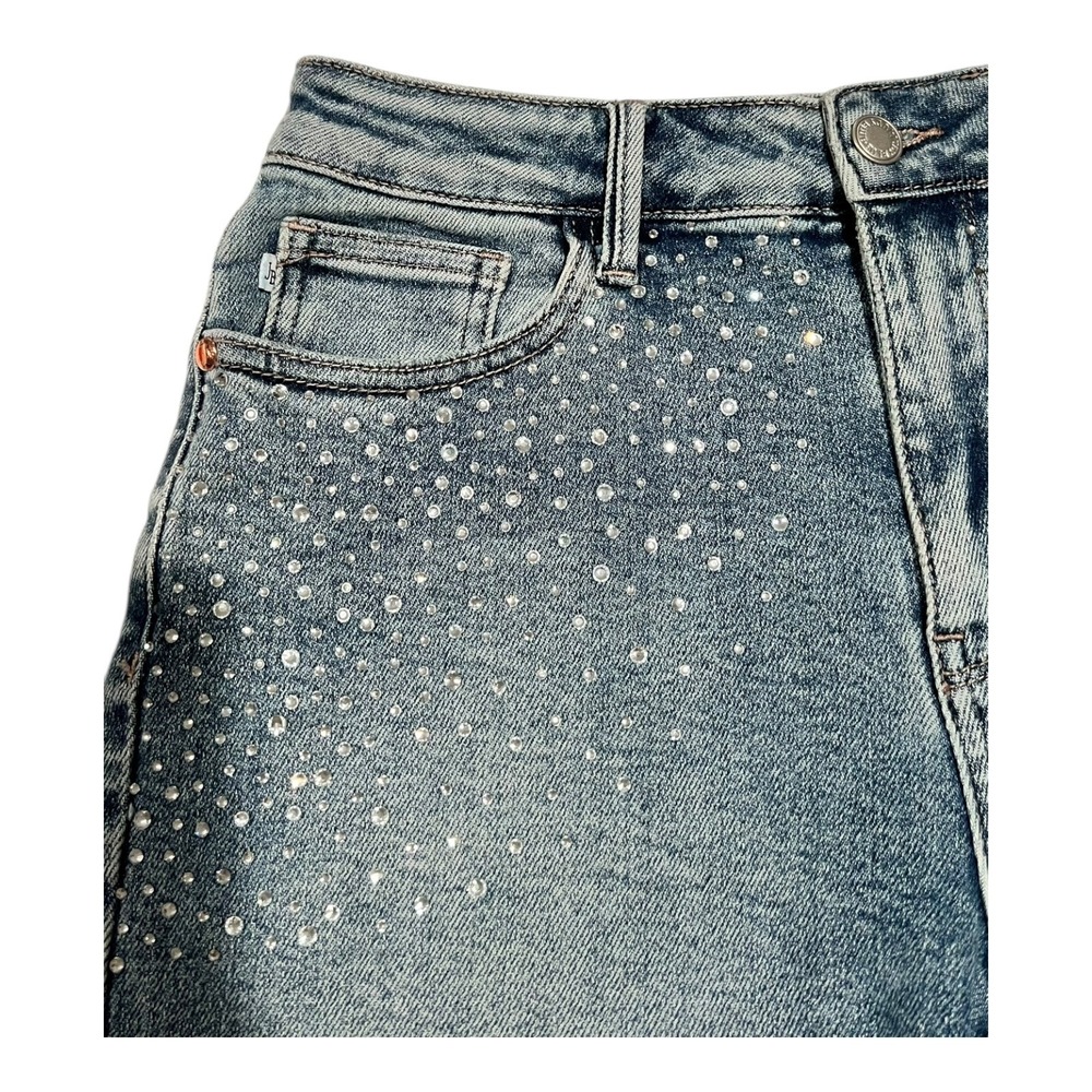 Judy Blue‎ Rhinestone Denim Shorts Size 28 Distressed Frayed Hem - Picture 3 of 13